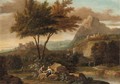 An Italianate River Landscape With A Man And A Woman Conversing In The Foreground. - (after) Aelbert Meyeringh