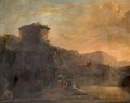 An Italianate Landscape With Travellers And A Cattle Crossing A River At Sunset - (after) Jan Asselijn