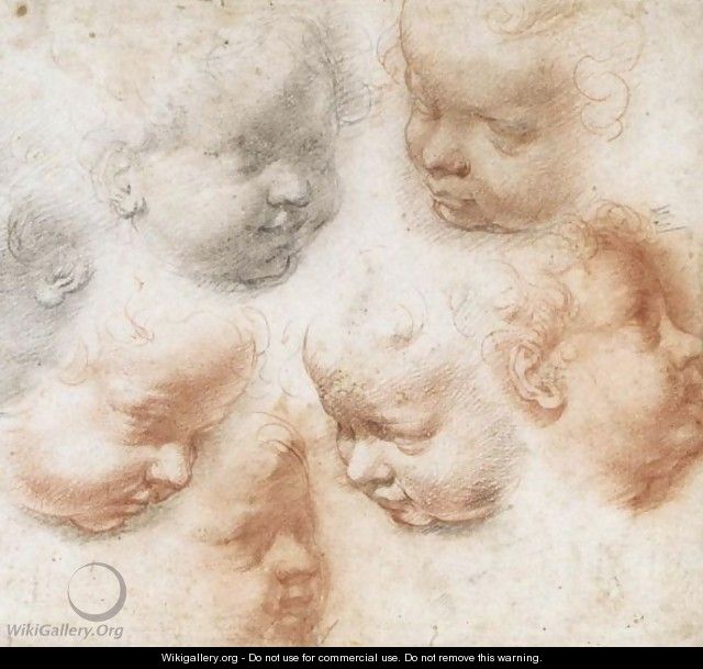 Sheet Of Seven Studies Of The Head Of A Young Child - Francesco Vanni