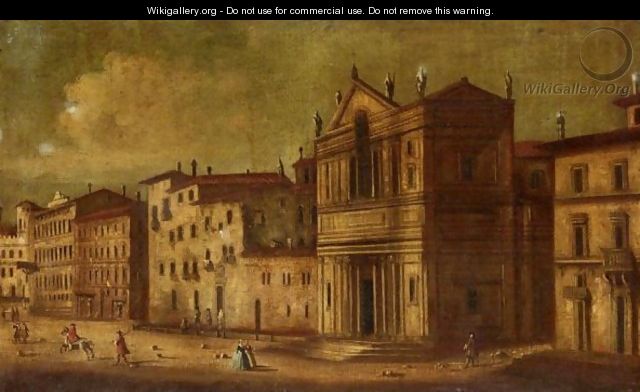 A Capriccio Scene With Figures Before A Palazzo - (after) Francesco Guardi