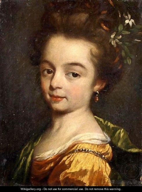 Portrait Of A Young Girl, Half Length, Wearing A Yellow Dress With A Green Shawl - North-Italian School