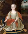 Portrait Of A Young Girl, Full Length, Wearing A Green Silk Dress, Sitting On A Cushion With A Small Dog - Austrian School