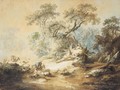 Wooded Autumn Landscape With Shepherds And Their Flock - Jean-Baptiste Huet