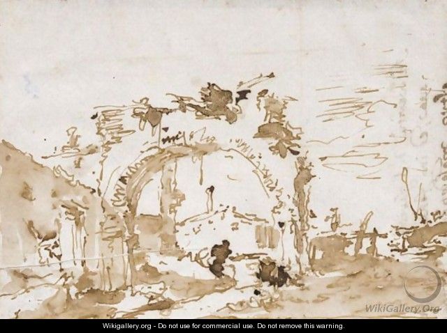 A Capriccio With A Ruined Arch And A Figure - Francesco Guardi