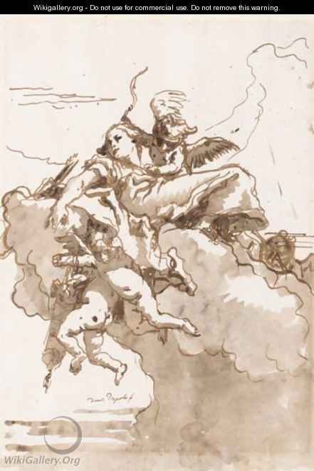 A Female Figure In The Clouds, Surrounded By Putti With A Bow And Quivers Of Arrows - Giovanni Domenico Tiepolo