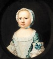 Portrait Of The Hon. Caroline Curzon, Daughter Of The 1st Baron Scarsdale, When A Child, Half Length, Wearing A Blue Silk Dress And A White Lace Cap - Josepf Wright Of Derby