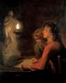 The Drawing Lesson A Candlelight Study Of Two Boys, One Drawing A Statue Of A Boy Playing A Flute - (after) Godfried Schalcken