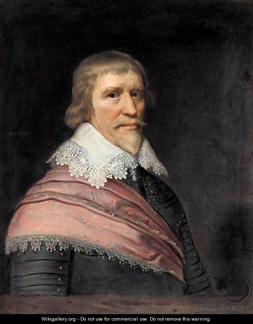 Portrait Of Edward Cecil, Viscount Wimbledon Aged 59, Half Length, Wearing Armour, A White Lace Ruff, And A Red Sash - (after) Michiel Jansz. Van Mierevelt