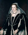 Portrait Of A Lady, Half Length, Wearing A Black Velvet And Ermine-Trimmed Dress With A Lace Collar And Head-Shawl - Florentine School