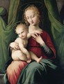 The Madonna And Child Seated Beneath A Green Draped Curtain - Italian Unknown Master