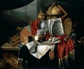 A Still Life With Musical Instruments, A Globe, A Glass And A Book, Together With Other Objects On A Marble Table - Franciscus Gysbrechts