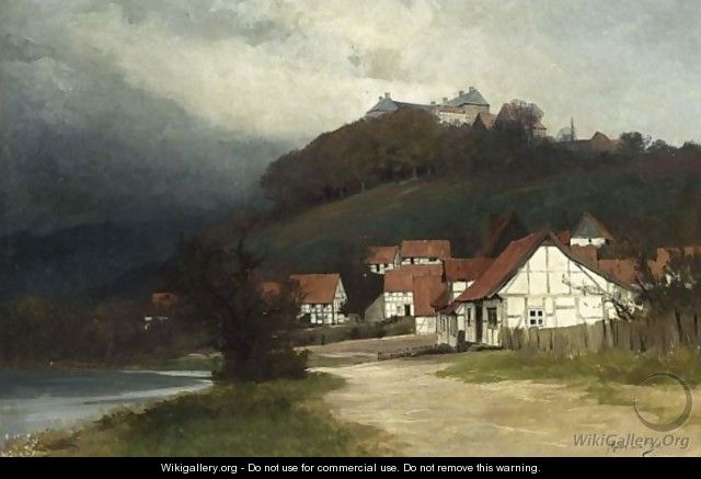 Red Roofed White Houses In A Mountainous Landscape - Georg Bernhard Muller Vom Siel
