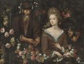 An Allegory Of Unequal Love Surrounded By Various Flowers - (after) Dei Fiori (Nuzzi) Mari