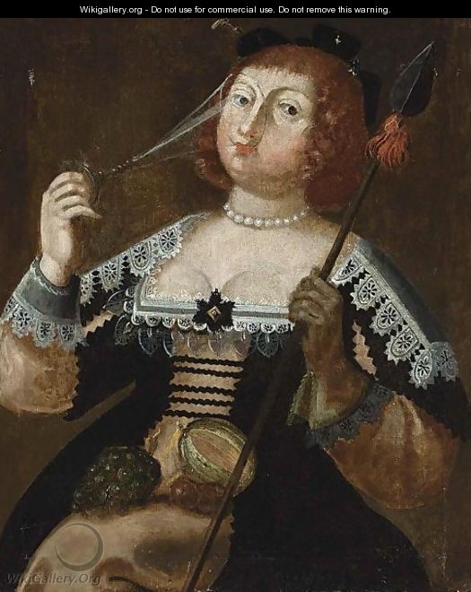 An Elegantly Dressed Lady Holding A Glass And A Spear - (after) Wolfgang Heimbach