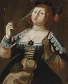 An Elegantly Dressed Lady Holding A Glass And A Spear - (after) Wolfgang Heimbach