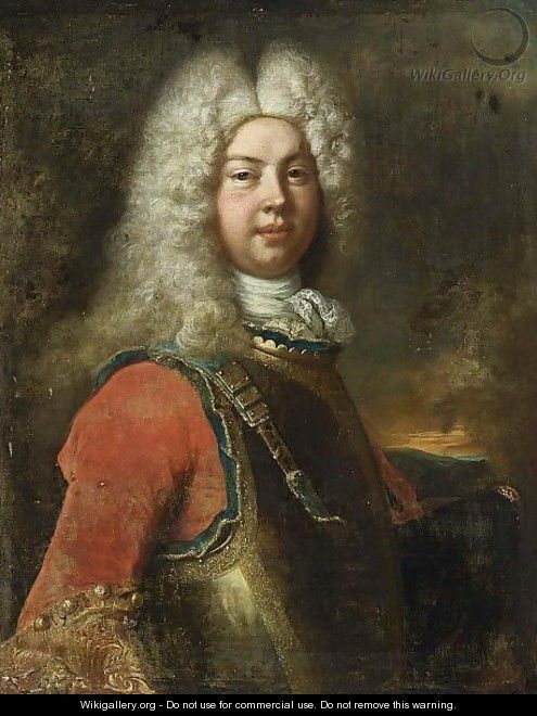 Portrait Of A Nobleman, Half Length, Wearing A Wig, A Red Coat With Gilt Embroidered Sleeves And A Cuirass - (after) Largilliere, Nicholas de