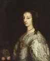 A Portrait Of Queen Henrietta Maria (1609 - 1669), Consort Of Charles I Of England, Half Length, Wearing A White Silk Dress, Standing Next To A Crown - (after) Dyck, Sir Anthony van
