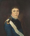 A Portrait Of A Young Officer, Bust Length, Wearing A Blue Coat With A White Collar And A White Sash - French School