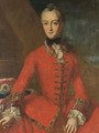 A Portrait Of A Noblewoman, Three-Quarter Length, Wearing A Red Dress With Lace Sleeves And Collar - (after) Pietro Antonio Rotari