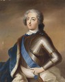 A Portrait Of Louis Xv, King Of France (1710-1774), Half Length, Wearing Armour With A Blue Sash And A Blue Ermine Cloak With Gold Embroidery - (after) Alexander Roslin