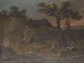 A Landscape With A Traveller On A Path And A Sherperdess Tending Her Flock - (after) Francesco Zuccarelli
