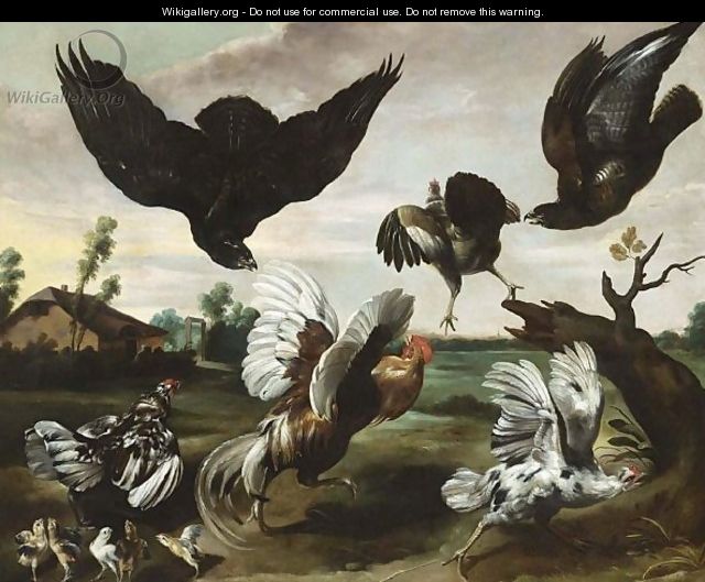 A Cockerel, Hens And Chicks Attacked By Hawks - (after) Paul De Vos