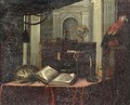 A Still Life With A Book, A Globe, A Candlestick And Other Objects, All On A Table, With A Parrot Standing On A Stone Ledge In The Foreground - (after) Bartolomeo Bettera