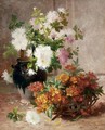 A Vase And A Basket Of Flowers - Eugene Henri Cauchois