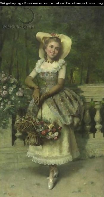 An Elegant Lady In The Park - Pompeo Massani