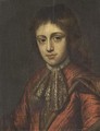 A Portrait Of A Boy, Bust Length, Wearing A Red Costume With A White Chemise And Brown Velvet Cloak - (after) Michiel Van Musscher