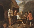 Peasants Drinking And Playing Cards Near An Inn - Francois Van Aken