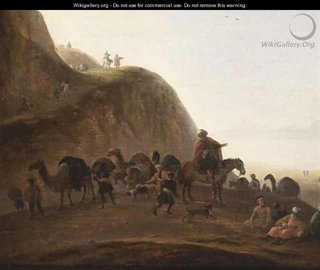 A Mountainous Landscape With Oriental Travellers And Dromedaries - Netherlandish School