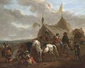 An Army Encampment With Soldiers Near A Fire, Horses, A Beggar, Travellers, And A Family Outside Tents - (after) Philips Wouwerman