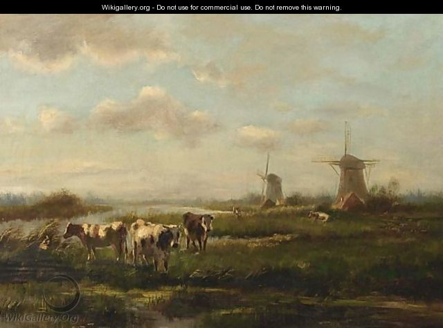 Cows Grazing In A Meadow - Cornelis Sr Westerbeek