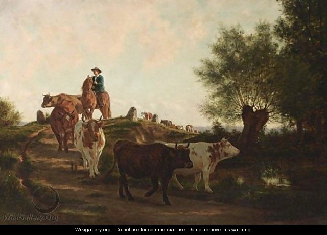 A Herd Of Cows And Their Drover In A Landscape - Jan Vrolijk