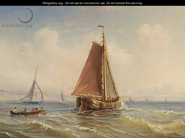 Sailing Vessels And A Rowing Boat Offshore - Herminie Gudin