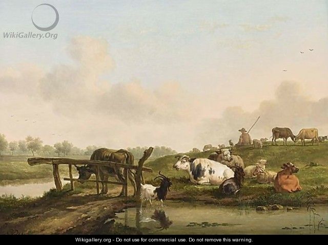 A River Landscape With A Shepherd And His Cattle Resting - Balthasar Paul Ommeganck