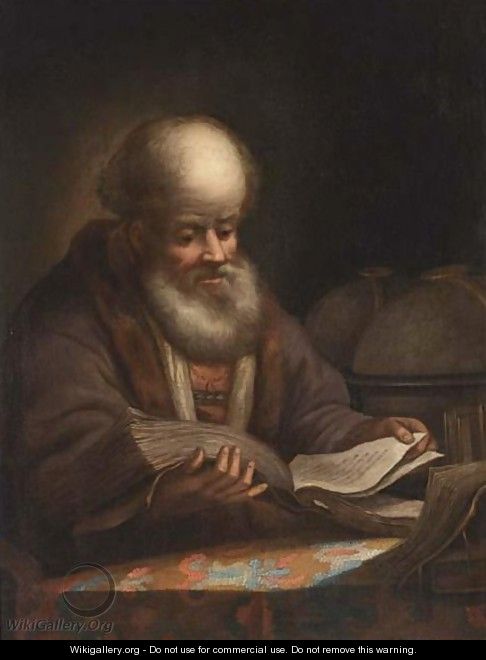 A Portrait Of A Bearded Man Reading - (after) Harmenszoon Van Rijn Rembrandt