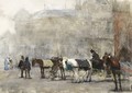 Carriages At De Plaats, The Hague, With The Societeit Place Royale In The Background - Floris Arntzenius