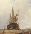 Figures By A Beached Sailing Vessel - Jacobus Albertus Michael Jacobs