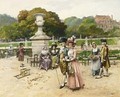 Elegant Figures Strolling In A Park - Henri Victor Lesur