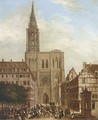 A Busy Market In Front Of A Cathedral, Strassbourg - Gustav Stobwasser