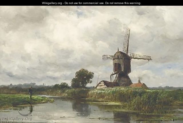 An Angler Near A Wind Mill - Jan Willem Van Borselen