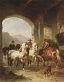 Horses Entering A Stable - Wouterus Verschuur