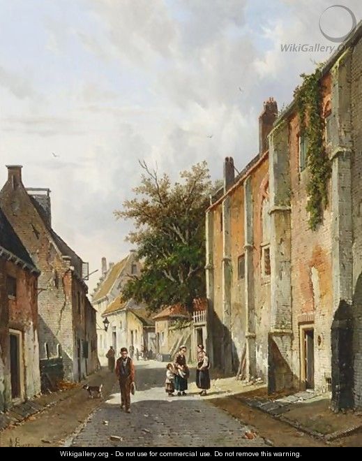 Villagers In A Sunlit Street Near The Old Hospital, Harderwijk - Adrianus Eversen