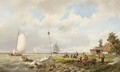 A Coastal Scene With Figures Repairing A Boat - Hermanus Koekkoek