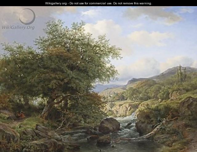 Shepherds By A Stream In A Rocky Landscape - Jan Van Ravenswaay