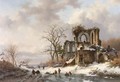 A Winter Landscape With Figures By A Gothic Ruin - Frederik Marianus Kruseman