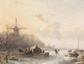 Skaters Near A 'Koek En Zopie', A Windmill In The Distance - Andreas Schelfhout