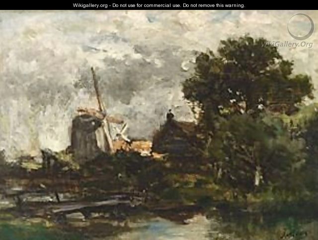 Windmills In A Polder Landscape - Jacob Henricus Maris